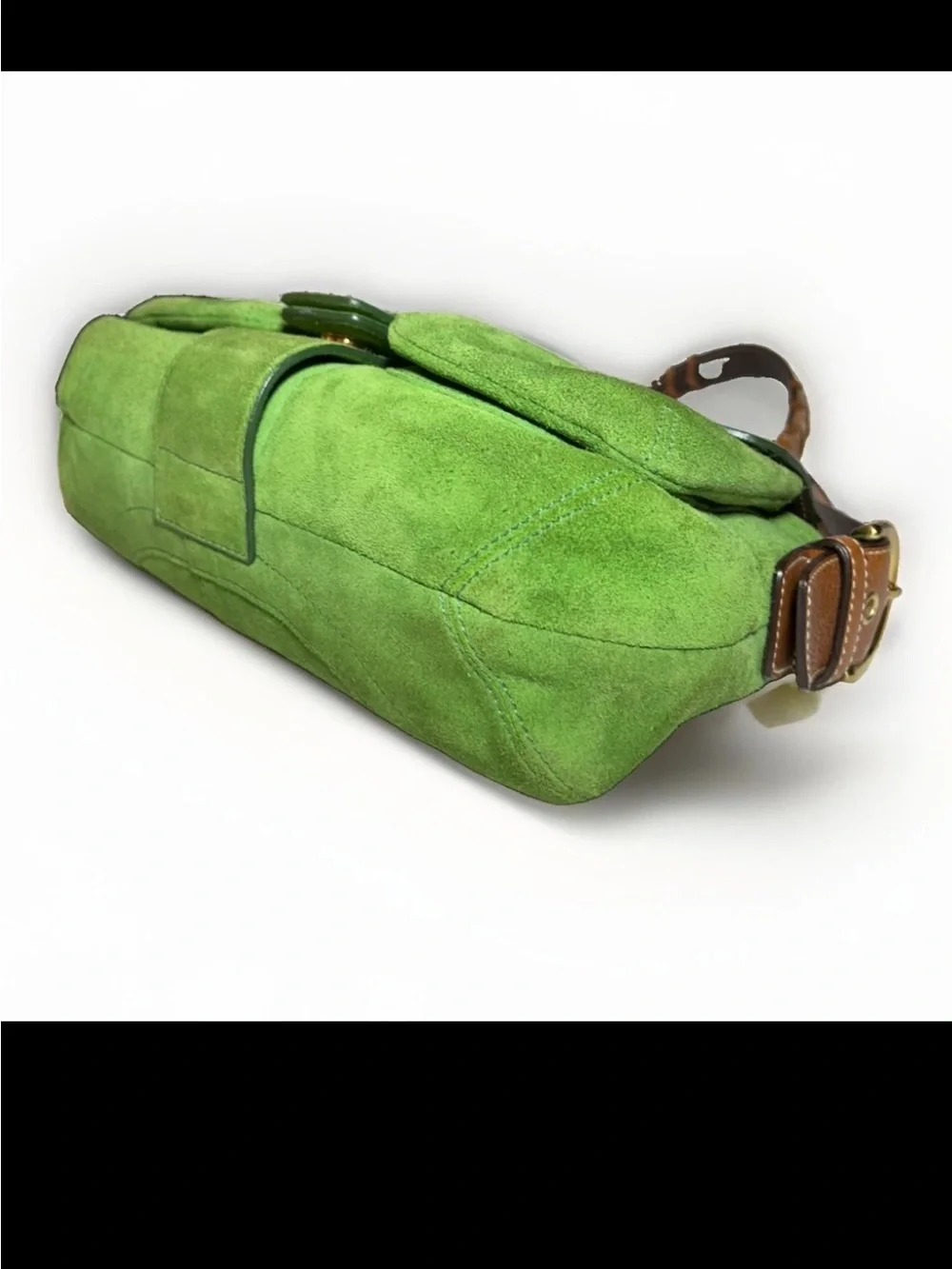 Coach Soho Flap Shoulder Bag, Green Split Suede, Brown Corset Laced Strap 2004